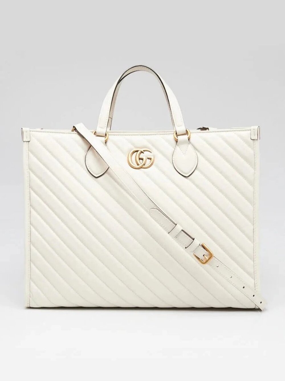 Gucci White Quilted Leather Marmont Medium Tote Bag